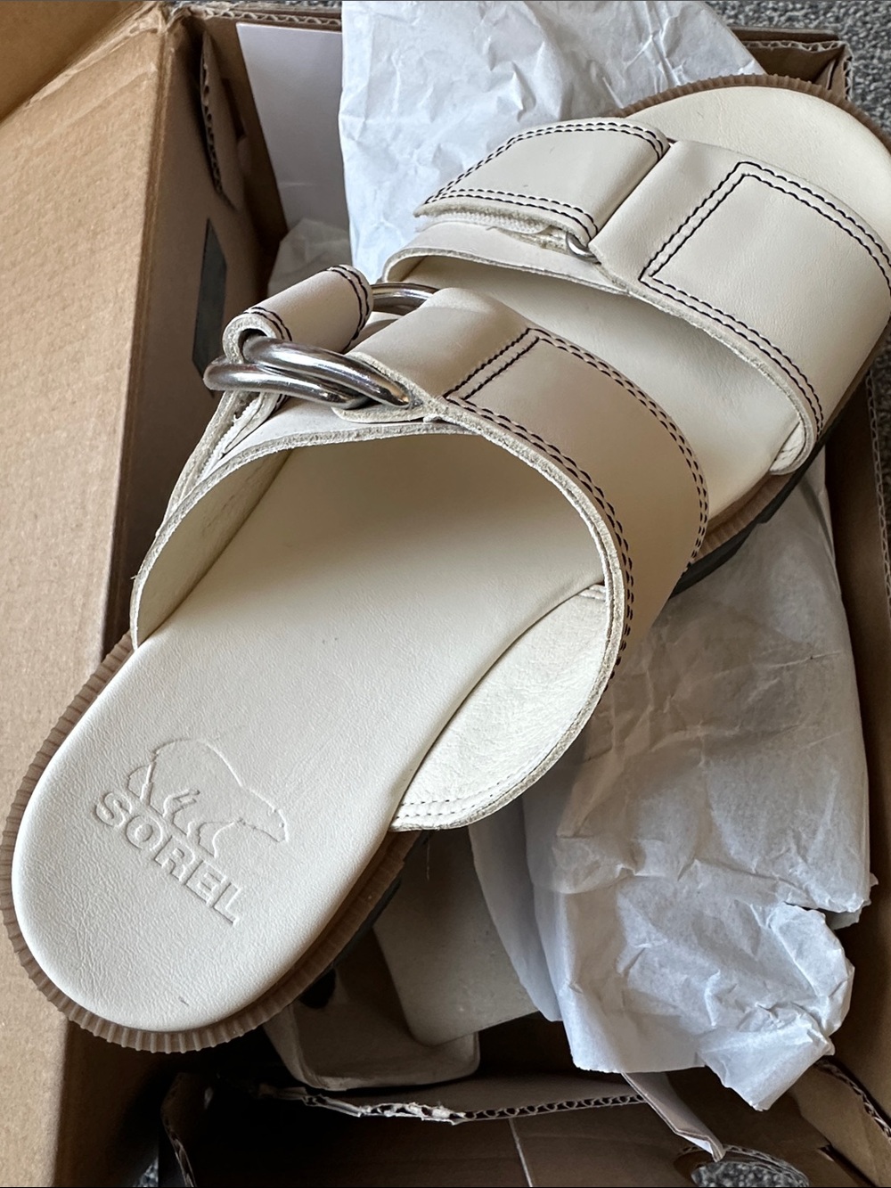 Sorel Rein Slide Cream Chunky Sandal with Silver Ring Accent - Picture 8 of 8